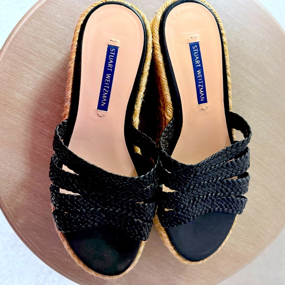 STUART WEITZMAN 38 WOMENS BLACK ROPED‎ SLIP ON SUMMER VACATION SUNDRESS SANDALS - Picture 5 of 10
